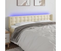 Galvūgalis su LED,kreminės spalvos,203x16x78/88cm, dirbtinė oda