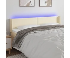 Galvūgalis su LED,kreminės spalvos,203x16x78/88cm, dirbtinė oda
