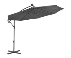 Gembinis skėtis su LED ir plieniniu stulpu, antracito, 300cm