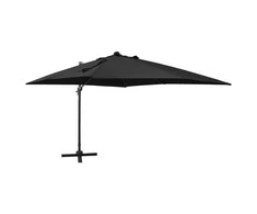 Gembinis skėtis su stulpu ir LED lemputėmis, juodas, 300cm