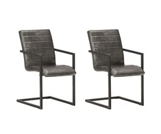 Gembinės valgomojo kėdės, 2vnt., pilkos spalvos, tikra oda