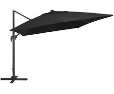 Gembinis skėtis su LED/aliuminio stulpu, juodas, 400x300cm