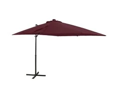 Gembinis skėtis su stulpu ir LED lemputėmis, raudonas, 250cm
