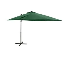 Gembinis skėtis su stulpu ir LED lemputėmis, žalias, 250cm