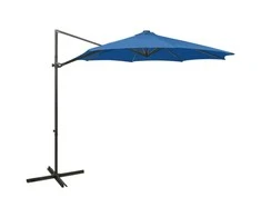 Gembinis skėtis su stulpu ir LED lemputėmis, mėlynas, 300cm