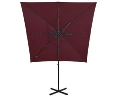 Gembinis skėtis su stulpu ir LED lemputėmis, raudonas, 250cm
