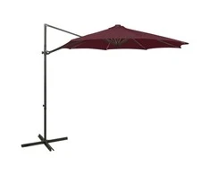 Gembinis skėtis su stulpu ir LED lemputėmis, raudonas, 300cm