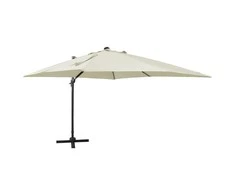 Gembinis skėtis su stulpu ir LED lemputėmis, smėlio, 300cm