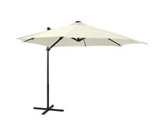 Gembinis skėtis su stulpu ir LED lemputėmis, smėlio, 300cm
