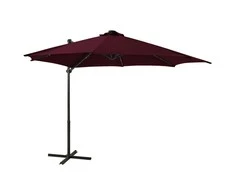 Gembinis skėtis su stulpu ir LED lemputėmis, raudonas, 300cm