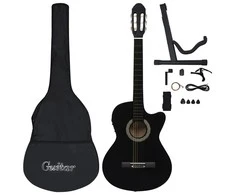 Gitaros rinkinys su ekvalaizeriu, 12 dalių, juodas, 6 stygos