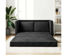 Grindų sofa-lova, 2-1, juodos spalvos, 122x204x55cm, aksomas