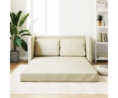 Grindų sofa-lova, 2-1, kreminė, 112x174x55cm, dirbtinė oda
