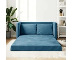 Grindų sofa-lova, 2-1, mėlynos spalvos, 122x204x55cm, aksomas