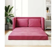 Grindų sofa-lova, 2-1, raudonojo vyno, 122x204x55cm, aksomas