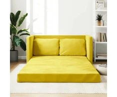 Grindų sofa-lova, 2-1, tamsiai geltona, 122x204x55cm, aksomas