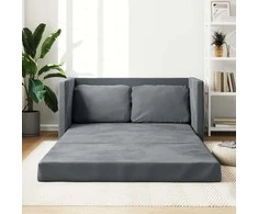 Grindų sofa-lova, 2-1, tamsiai pilka, 122x204x55cm, aksomas