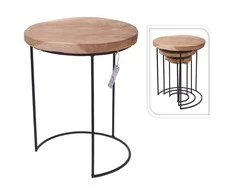 H&amp;S Collection Šoninio staliuko komplektas, 3d., tikmedis ir metalas