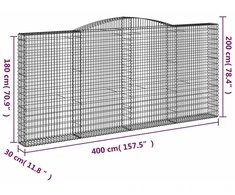 Išlenkti gabiono krepšiai, 15 vnt., 400x30x180/200cm, geležis