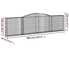 Išlenkti gabiono krepšiai, 15vnt., 400x30x100/120cm, geležis