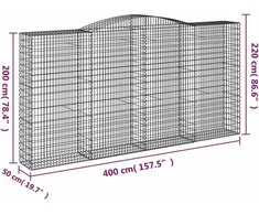 Išlenkti gabiono krepšiai, 9vnt., 400x50x200/220cm, geležis