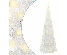 Išskleidžiama dirbtinė Kalėdų eglutė, balta, 210cm, 200 LED