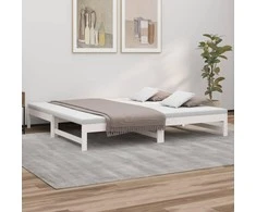 Ištraukiama lova, balta, 2x(100x200)cm, pušies medienos masyvas