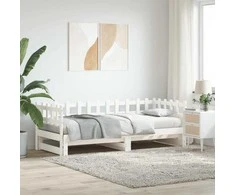 Ištraukiama lova, balta, 2x(90x200)cm, pušies medienos masyvas
