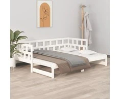 Ištraukiama lova, balta, 2x(90x200)cm, pušies medienos masyvas