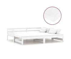 Ištraukiama lova, balta, 2x(90x200)cm, pušies medienos masyvas
