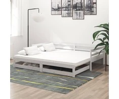 Ištraukiama lova, balta, 2x(90x200)cm, pušies medienos masyvas
