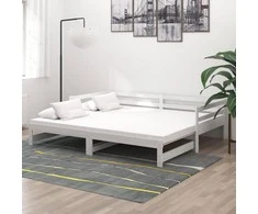 Ištraukiama lova, balta, 2x(90x200)cm, pušies medienos masyvas