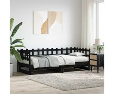 Ištraukiama lova, juoda, 2x(80x200)cm, pušies medienos masyvas