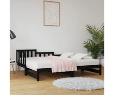 Ištraukiama lova, juoda, 2x(80x200)cm, pušies medienos masyvas