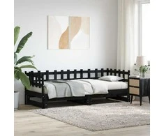 Ištraukiama lova, juoda, 2x(90x200)cm, pušies medienos masyvas