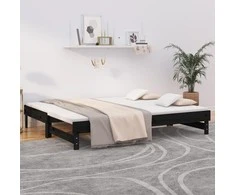 Ištraukiama lova, juoda, 2x(90x200)cm, pušies medienos masyvas