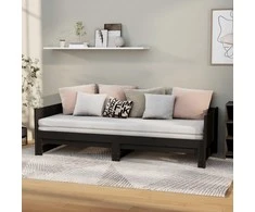Ištraukiama lova, juoda, 2x(90x200)cm, pušies medienos masyvas