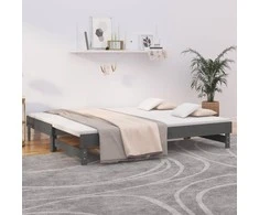 Ištraukiama lova, pilka, 2x(100x200)cm, pušies medienos masyvas