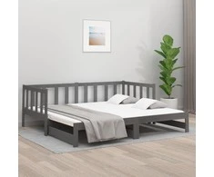 Ištraukiama lova, pilka, 2x(90x190)cm, pušies medienos masyvas
