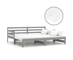 Ištraukiama lova, pilka, 2x(90x200)cm, pušies medienos masyvas