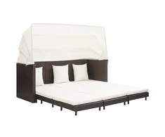 Ištraukiama trivietė sofa-lova su stogeliu, ruda, poliratanas