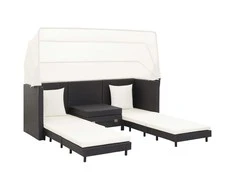 Ištraukiama trivietė sofa-lova su stogeliu, juoda, poliratanas