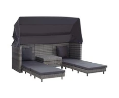 Ištraukiama trivietė sofa-lova su stogeliu, pilka, poliratanas