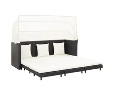 Ištraukiama trivietė sofa-lova su stogeliu, juoda, poliratanas