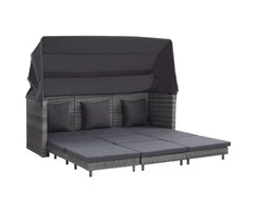 Ištraukiama trivietė sofa-lova su stogeliu, pilka, poliratanas