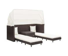 Ištraukiama trivietė sofa-lova su stogeliu, ruda, poliratanas