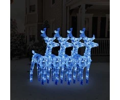 Kalėdiniai elniai, 4vnt., akrilas, 160 mėlynos spalvos LED