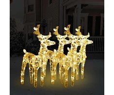 Kalėdiniai elniai, 4vnt., akrilas, 160 šiltos baltos LED