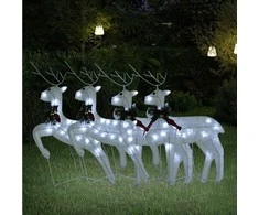 Kalėdiniai elniai, 4vnt., šaltų baltų, 80 LED lempučių