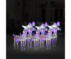 Kalėdiniai elniai, 6vnt., įvairių spalvų, akrilas, 240LED